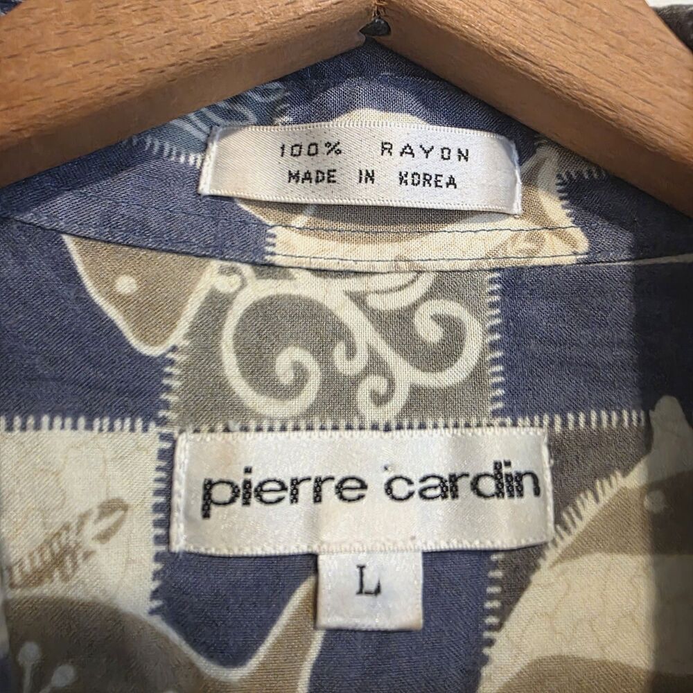 VTG Pierre Cardin Hawaiian Shirt Aloha Beach Island Camp Blue Fish Men's L - Picture 5 of 8